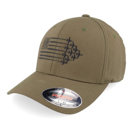 Iconic - Green - flexfit - Cap - American Flag Jet Fighter Aircraft Olive Flexfit - Hatstore