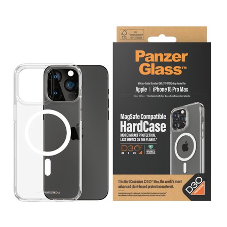Panzer Transparent w. White MagSafe & D3O iPhone 15 Pro Max HardCase PanzerGlass - High quality tempered glass screen protector