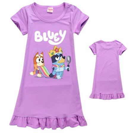 Pige-Natskjole med Blåhval-Tegneseriemotiv - Kortærmet Pyjamas Kjole i Lilla Purple 11-12 Years