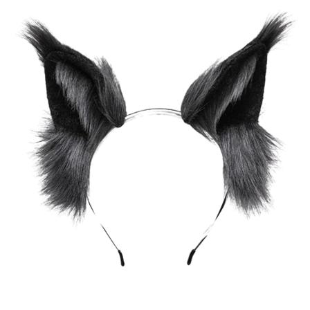 Räv Katt Lång Päls Öron Hår Huvudbonad Varg Djur Anime Halloween grey