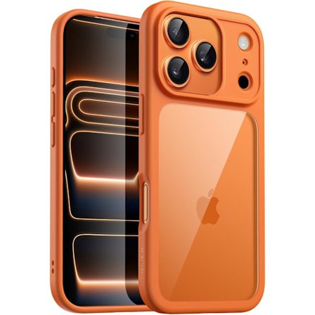 Etui til iPhone 17 Pro 6,3-tommer, støtsikkert telefondeksel, ensfarget matt TPU-ramme, ripebestandig gjennomsiktig bakside (oransje)