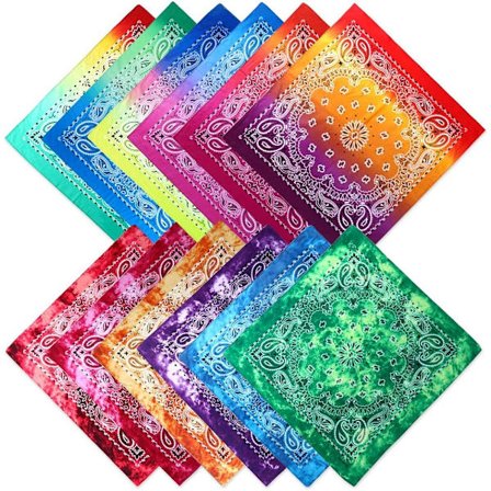 12-pak Tie Dye Bandanas Bomuld Halloween Bandana Paisley-mønster