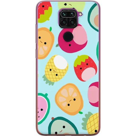 Kompatibelt Mobildeksel til Xiaomi Redmi Note 9 Mønster av kawaii-frukter som jordbær sitron ananas og avocado på lyseblå bakgrunn