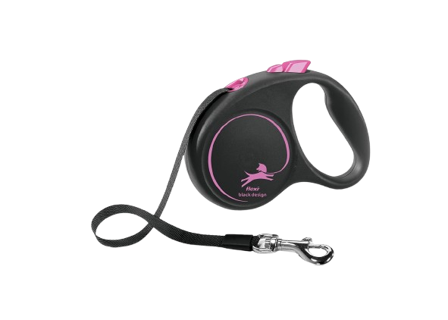 Flexi - Rullebånd Black Design Tape, 5m, S, maks 15kg, Rosa - Hund - Halsbånd - ZOO.no