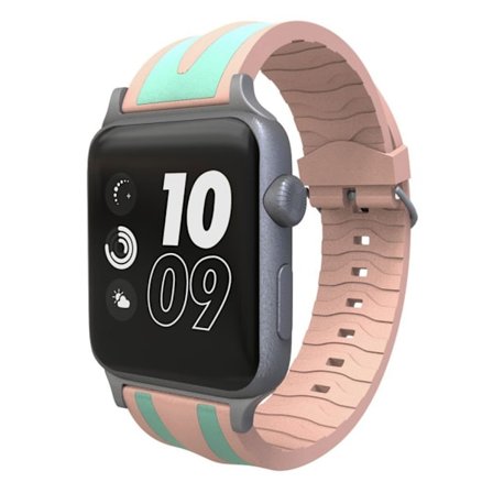 Apple Watch Series 4 40 mm klockarmband i silikon med dubbla ränder - Cyan / Rosa