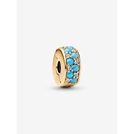 Pandora - Aqua Blue Clip Charm - 14k guldplätering