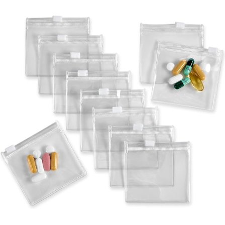 Pillerpåsar med dragkedja - 12-pack, Genomskinliga mini-ziplockpåsar, BPA-fria för piller, vitaminer, kosttillskott, små föremål - Självförslutande, 