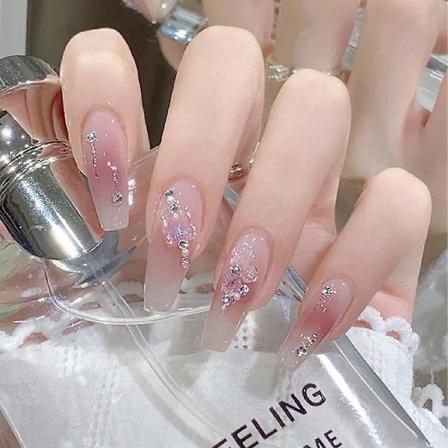 24 stk. Perle Jelly Falske Negle, Søde 3d Aurora Krystal Bjørn Hjerte Tryk På Negle Bling Blanke Gradient Rosa Falske Negle Kærlighed Dating 