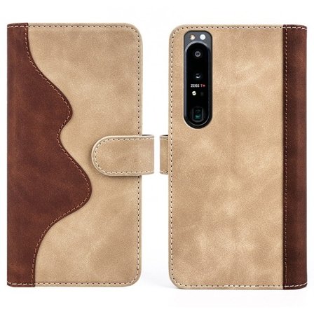 Kaksivärinen nahkainen läppäkotelo Sony Xperia 1 IV - Keltainen