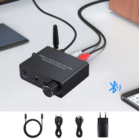 192 kHz digital til analog konverter Bluetooth-kompatibel DAC med hovedtelefonforstærker Volumenkontrol Optisk koaksial til RCA 3,5 mm