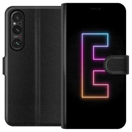 Yhteensopiva Lompakkokotelo Sony Sony Xperia 1 VI Minimalistinen neonkirjain E kirkkaissa väreissä tummaa taustaa vasten modernissa ja tyylikkääss