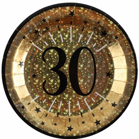 Tallrikar Svart & Guld 30 år, 10-pack - Partyninja.se