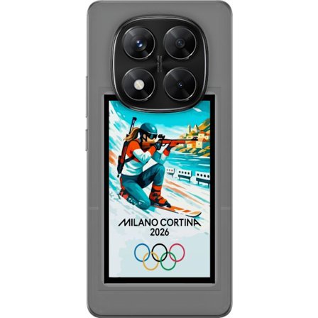 Kompatibelt Mobildeksel til Xiaomi Redmi Note 14 Pro Retroplakat Cortina Milano 2026 med fjell, vintersportsutøvere, italienske trikolor, Milano-kated