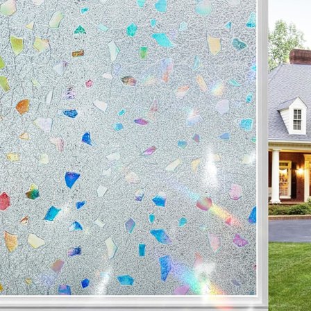 Regnbue Vinduefolie Privatliv, Statisk Klæbende Selvklæbende Vindue Vinyl Regnbuefolie Glas Stickers, 45cm*4m