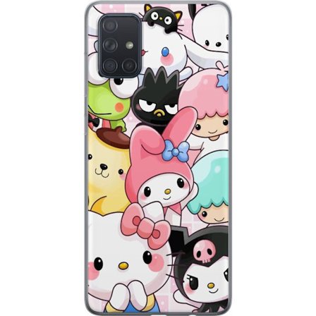 Kompatibelt Mobildeksel til Samsung Galaxy A71 Tett mønster av søte figurer med store øyne i ulike farger og uttrykk med LABUBU-tekst