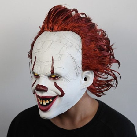 Halloween Gyserklovn Pennywise IT Fuld Maske Ond Røde Øjne Horror Cosplay Kostume LED Latex Lysende Maske med Lys eller uden Lys (FMY)