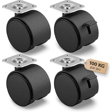 Sats med 4 möbelhjul 1,5 tum - transport hjul med broms, m