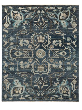 Hand Knotted Oushak Indo Rug 246X305 Black/Dark Green