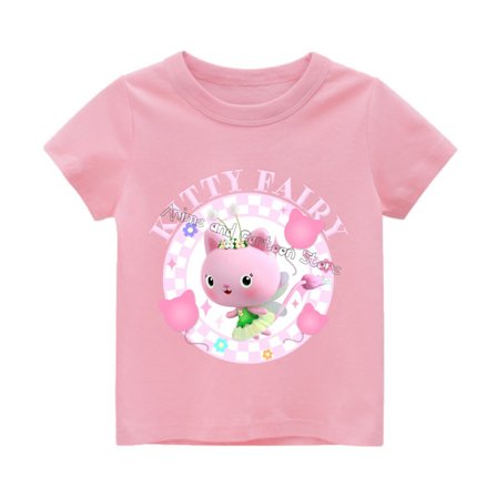 Gabby Dukkehus Ny T-shirt til børn Sød tegneserie-T-shirt Bomulds-T-shirt Mode sommer Kortærmet løst tøj Børn Top Gave