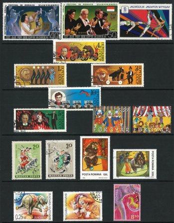 Cirkus - 17 forskellige frimærker - Stemplede