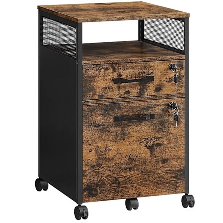 VASAGLE Arkivskåp med 2 Låsbara lådor, Rustik Brun och Svart