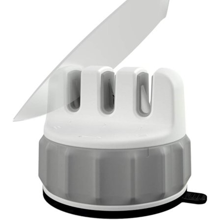 Knivsliber, 3-trins sliber til kokke, 36° slibevinkel, Mini roterende lomme, Værktøj med skridsikker base, Let at bruge og opbevare, Hvid