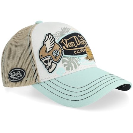 Von Dutch - White trucker Caps - Multi Patches Black/White/Beige A-frame Trucker @ Hatstore