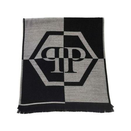 Philipp Plein Gray Wool Scarf , Zwart , unisex , Maat: ONE Size Sjaals