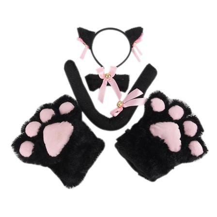 5 stk/sett Kat Cosplay Kostyme Katt Hale Ører Krage Labber Hansker Sett Søt