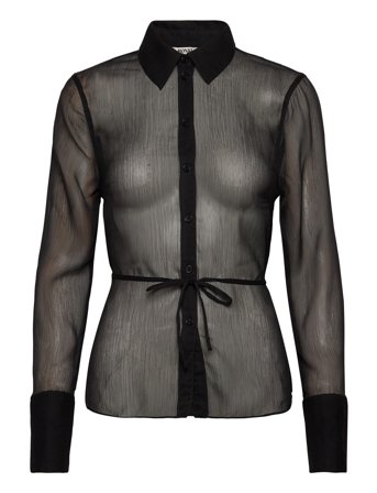 Monki Fitted Tie-Back Sheer Shirt - Black - 44