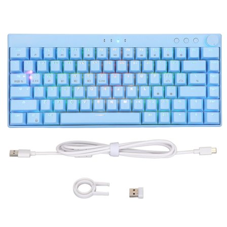Blå mekaniskt tangentbord 82 tangenter tre lägen tangentbord med RGB kompatibel för Windows för IOS för Android bruna brytare