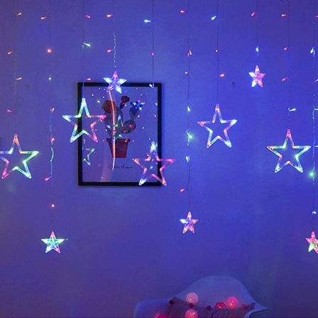 Valoisat LED-verhot, valoisat köynnökset LED-palloilla, 12 LEDiä, valoverhot, 8 tilaa, joulun sisustus, huone, (monivärinen lakana)