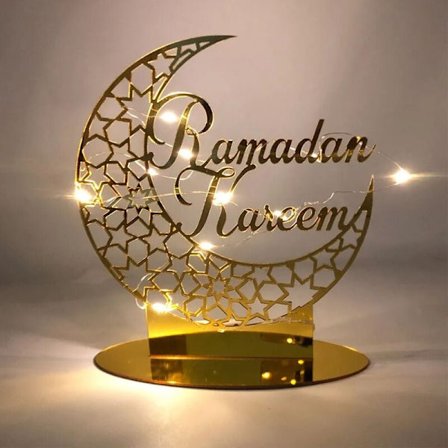 EID Mubarak -replika, kultainen akryylipöytäkoriste Ramadan LED-valolla, muslimi sisustus, Ramadan sisustus