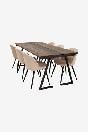 Venture Home - Spisegruppe Jakarta spisebord og 6 Valleta spisebordsstole - Natur - Spisebordssæt 6 personer - Fra Homeroom