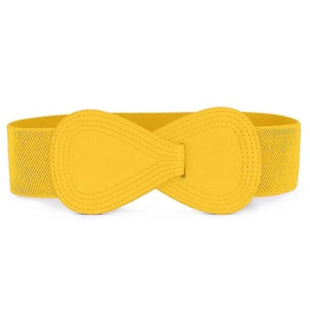 Interlock Spænde 8-formet Kunstlæder Elastisk Bælte Taljebælte Til Dame - Gul