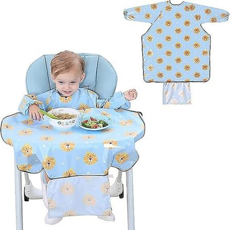 Babyhaklappar med ärmar, Overall avvänjningshaklapp fästs på babyns barnstol, Vattentät småbarnsavvänjningshaklapp, Långärmad haklappsset för 6-24 