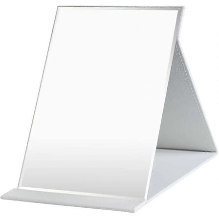 1 stk. Sammenklappeligt bordstående spejl med PU-læder makeupspejl, bærbart rejsespejl, sammenklappeligt spejl med stativ, bærbar hvid