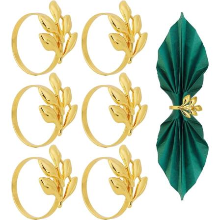 6 stk. Servietring i bladform, metalservietring, servietholder, serviet