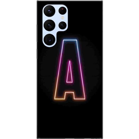 Yhteensopiva Puhelinkuori Samsung Samsung Galaxy S22 Ultra 5G Minimalistinen neonkirjain A sateenkaarenvärisessä valossa mustaa taustaa vasten moder