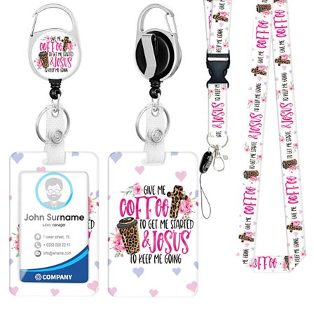 Retrakterbar Lanyard-korthållare (Rosa Kaffe-mugg), Retrakterbar Lanyard Badge och ID-hållare för Skrivbord, Nycklar, Mobiltelefoner, Bussbiljetter
