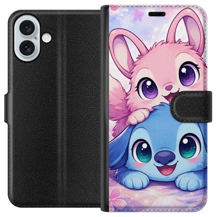 Kompatibel Tegnebogsetui til Apple Apple iPhone 16 Plus Sød kawaii illustration med pink og blå fantasidyr, store øjne og bløde farver perfekt til
