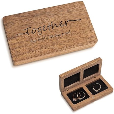 Puinen Sormusrasia Hääseremoniaan - Kaiverrettu Puinen Sormustyynyrasia Häätarvikkeet, Tupla Sormusrasiat Kahdelle Sormukselle, Rustiikkinen 