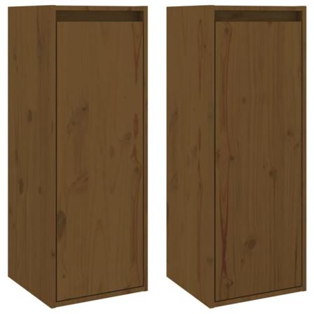 Vidaxl Väggskåp 2 St Honungsbrun 30x30x80 Cm Massiv Furu Brun
