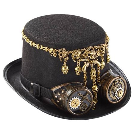 Retro Steampunk-hattu Punk-tyylinen silinteri Halloween-hattu, jossa on ketjusuojalasit Skull Jazz -hattu silinteri Halloween-juhliin