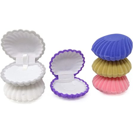 5 stk vakre fløyelsskall gaveesker Skallformet smykke