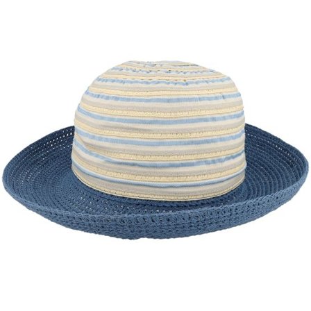 Seeberger - Blå straw Hatt - Material mix Bolero Platinum Straw Hat @ Hatstore