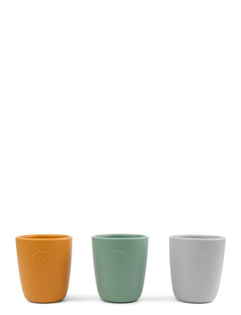 Done by Deer Silicone Mini Mug 3-Pack Green/Mustard/Grey - Multi/patterned - Ø6.6X H 7.4CM