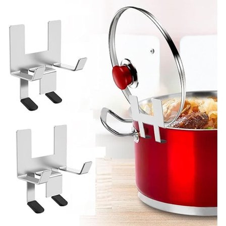 Rostfri Lockhållare – 2-pack för Grytor & Kastruller (Inkl. Silikonunderlägg)