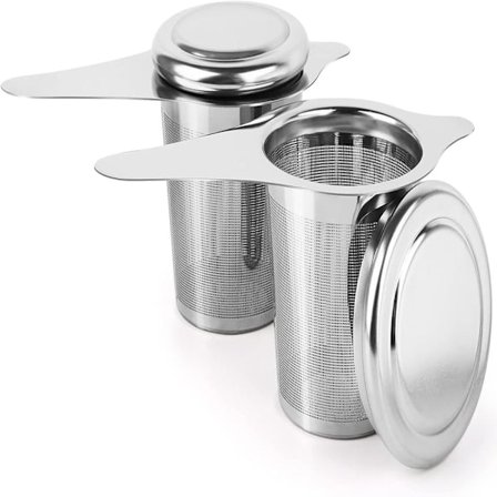 2 stk. te-kugler i rustfrit stål, tefilter med håndtag og låg, tesil, te-kugle til krus