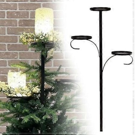 90CM Sort Tredobbelt Trætop, Tredobbelt Trætop Lysestage til Juledekoration, 50% Tilbud